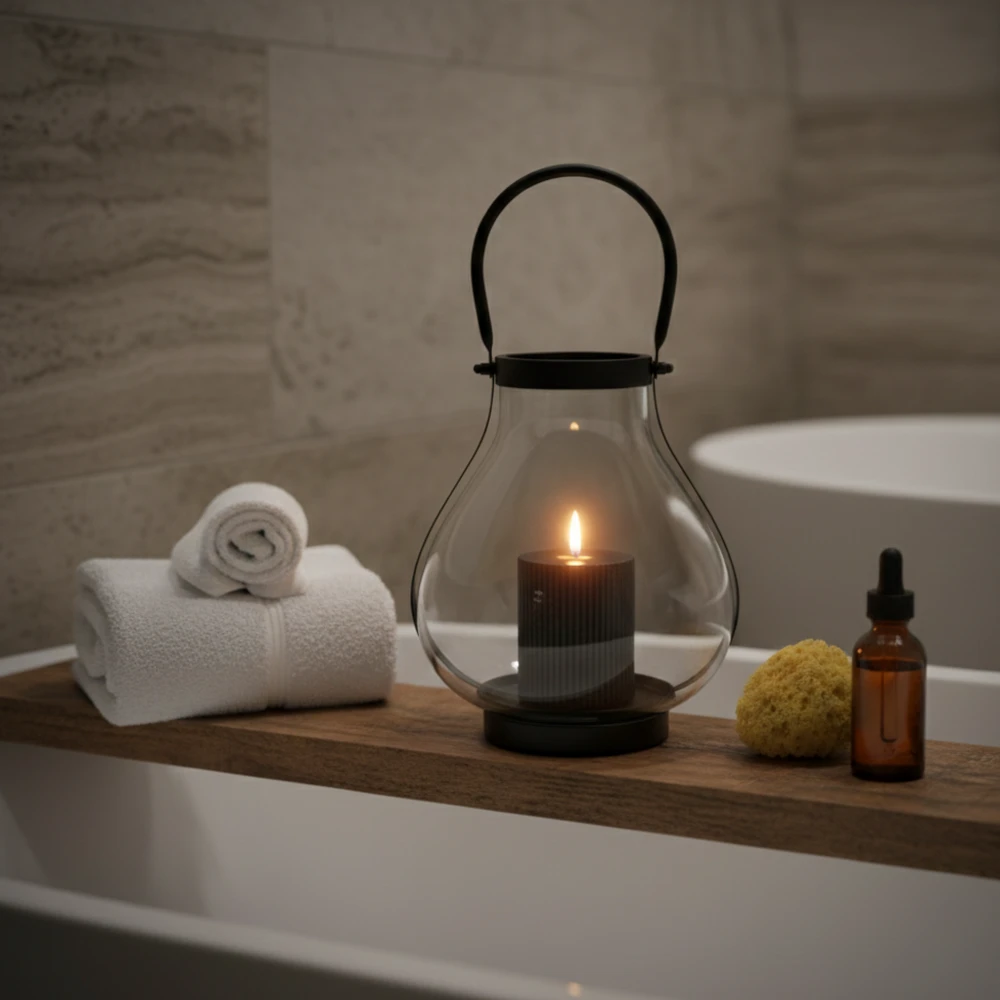 Szklany Lampion GLASSY 25 cm – Nowoczesna Latarnia, Świecznik z Metalowym Uchwytem - obrazek 10