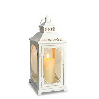 Lampion Dekoracyjny Biały 40 cm Latarnia w stylu Boho i Prowansalskim - ROSEHIL M