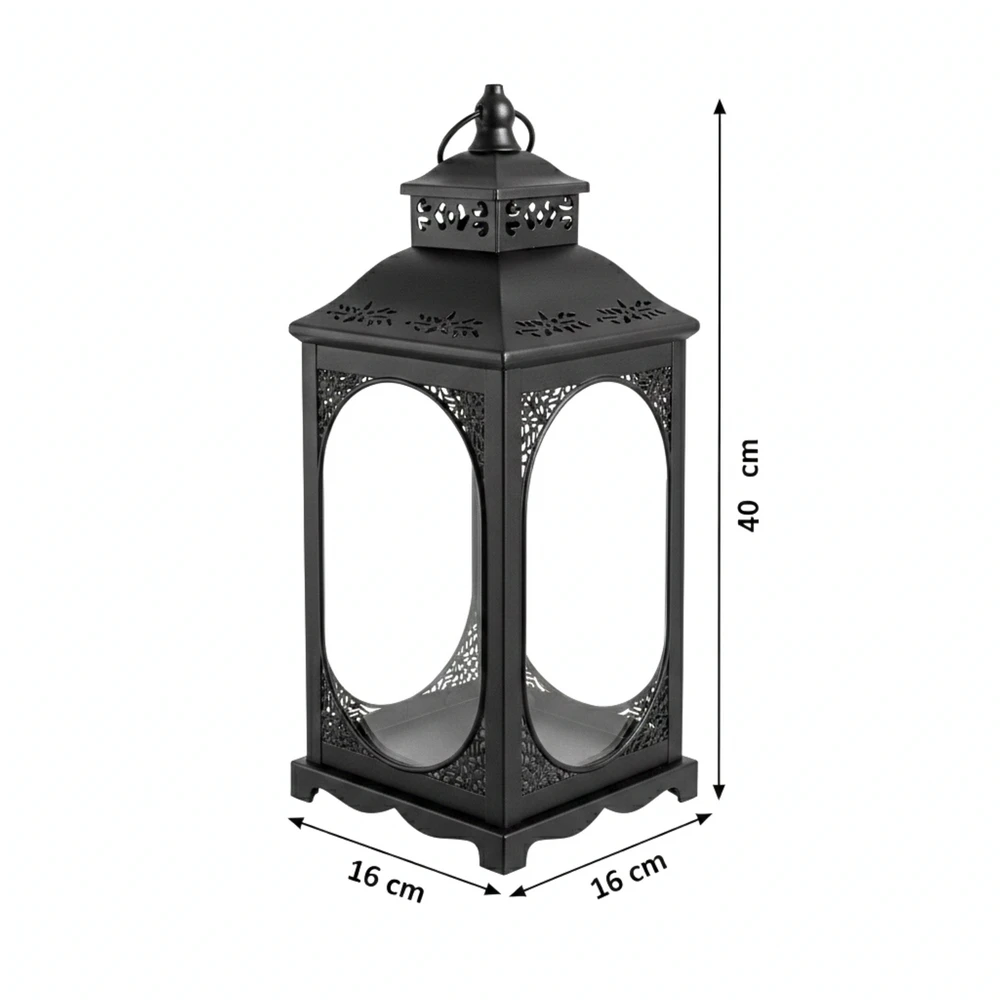 Lampion Dekoracyjny Czarny 40 cm Latarnia Styl Boho Prowansalski Vintage - ROSEHIL M - obrazek 3