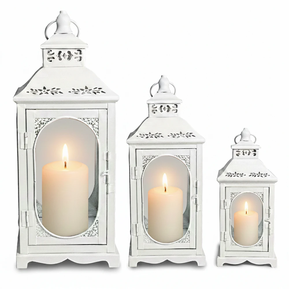 Lampion Dekoracyjny Biały - Zestaw 3 szt - Metalowe Latarnie Boho Komplet 3 szt.