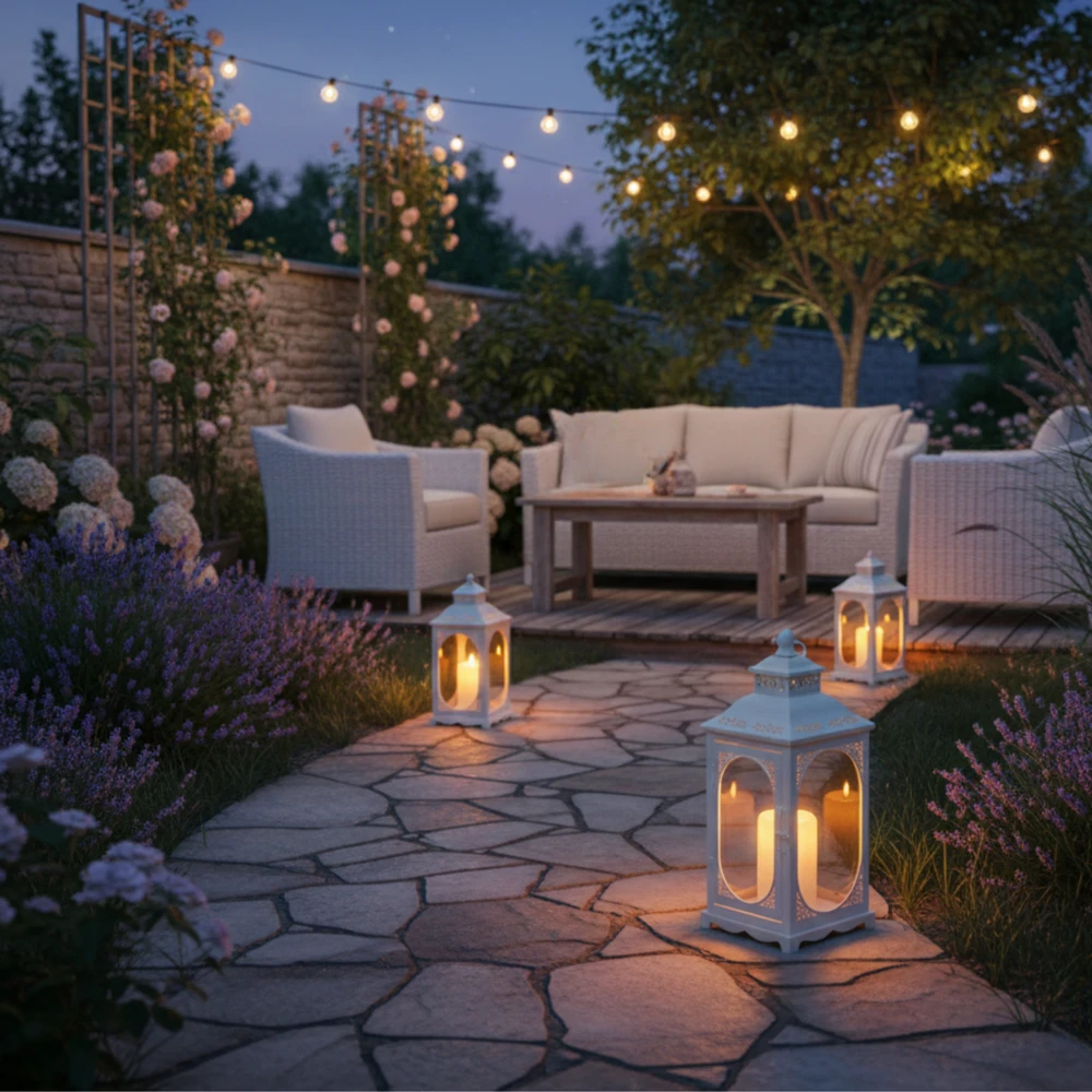 Lampion Dekoracyjny Biały - Zestaw 3 szt - Metalowe Latarnie Boho Komplet 3 szt. - obrazek 7