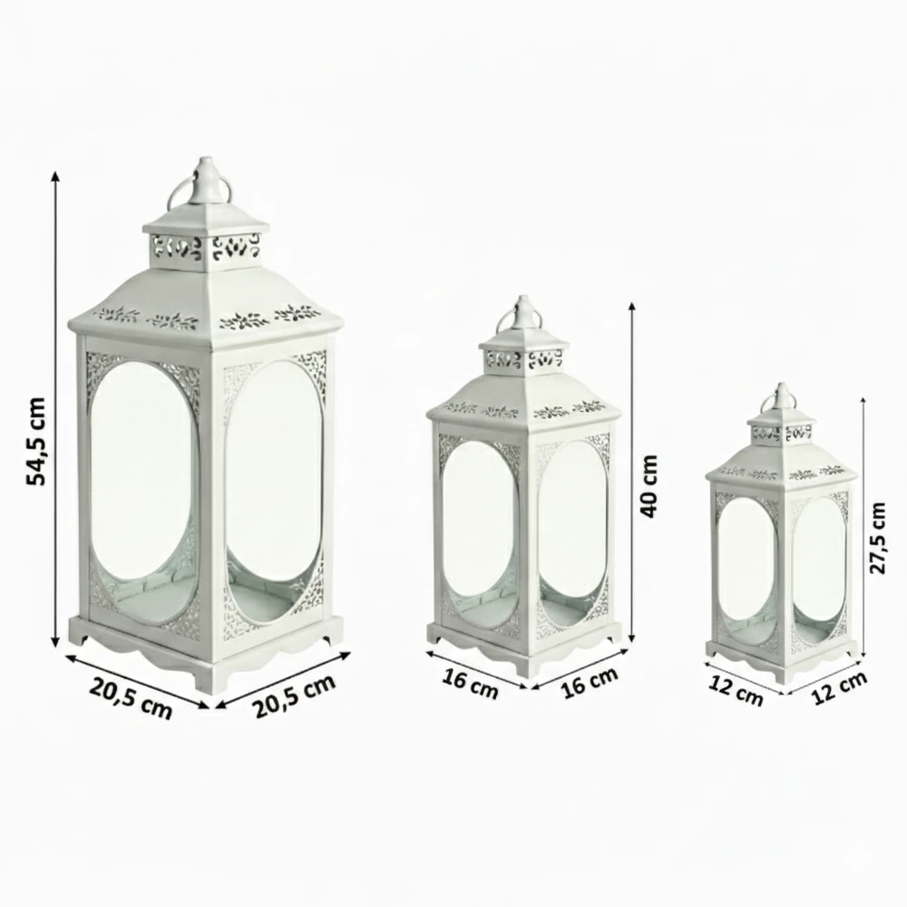 Lampion Dekoracyjny Biały - Zestaw 3 szt - Metalowe Latarnie Boho Komplet 3 szt. - obrazek 3