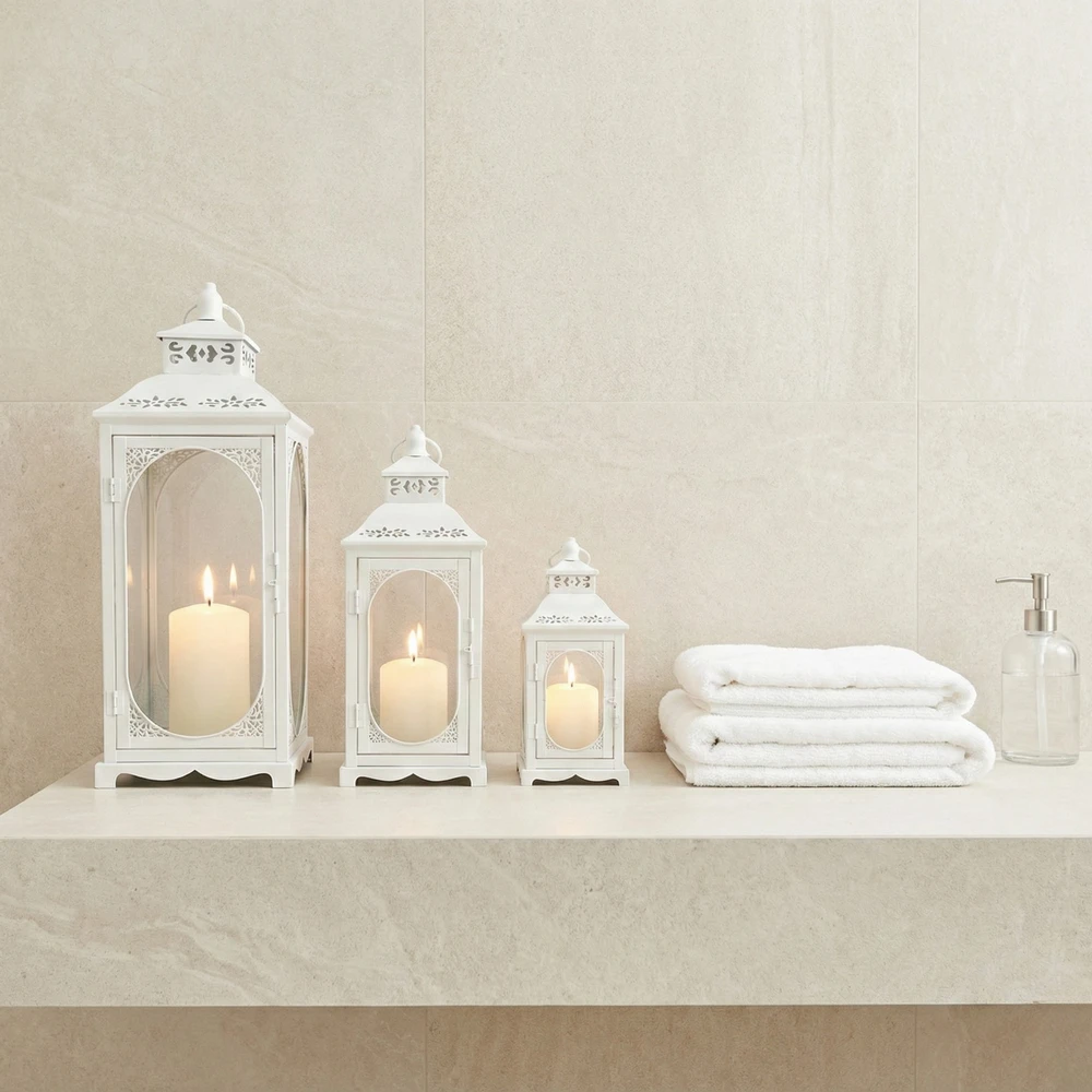 Lampion Dekoracyjny Biały - Zestaw 3 szt - Metalowe Latarnie Boho Komplet 3 szt. - obrazek 13
