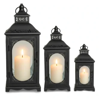 Lampion Dekoracyjny Czarny – Zestaw 3 szt – Metalowe Latarnie Boho Vintage – Komplet