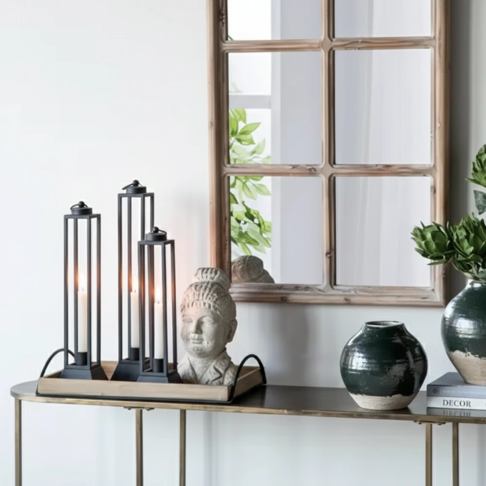 Czarny Lampion Metalowy HALL - Zestaw 3 Sztuk Lampionów na Wysokie Świece - obrazek 5